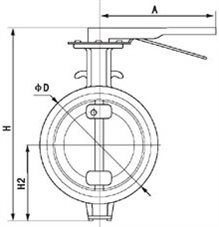 D72X手動對夾單偏心軟密封蝶閥外形尺寸圖