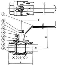 內螺紋二片式球閥尺寸圖