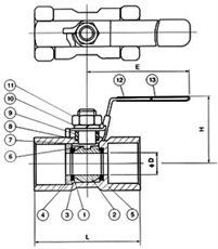 內螺紋一片式球閥尺寸圖