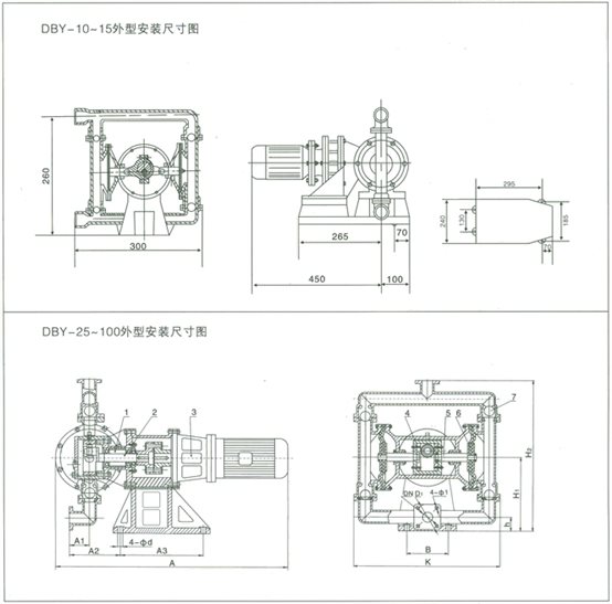 DBY系列電動(dòng)隔膜泵安裝尺寸圖